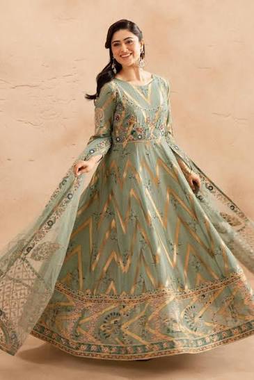 Pistachio Green Embroidered festive frock